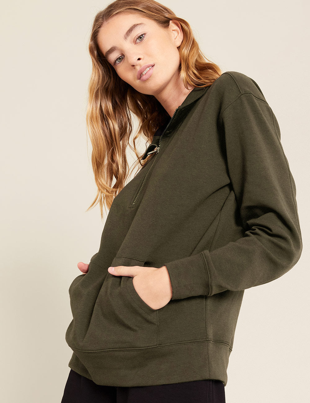 B10959_DARK OLIVE_Unisex Quarter Zip Sweater_1.jpg