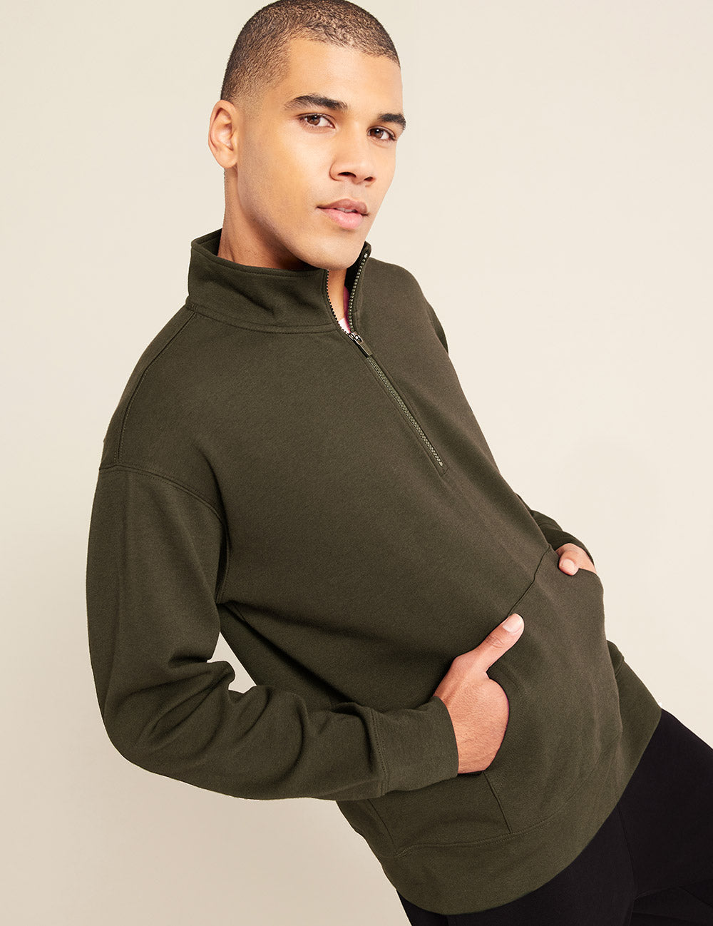 B10959_DARK OLIVE_Unisex Quarter Zip Sweater_2.jpg