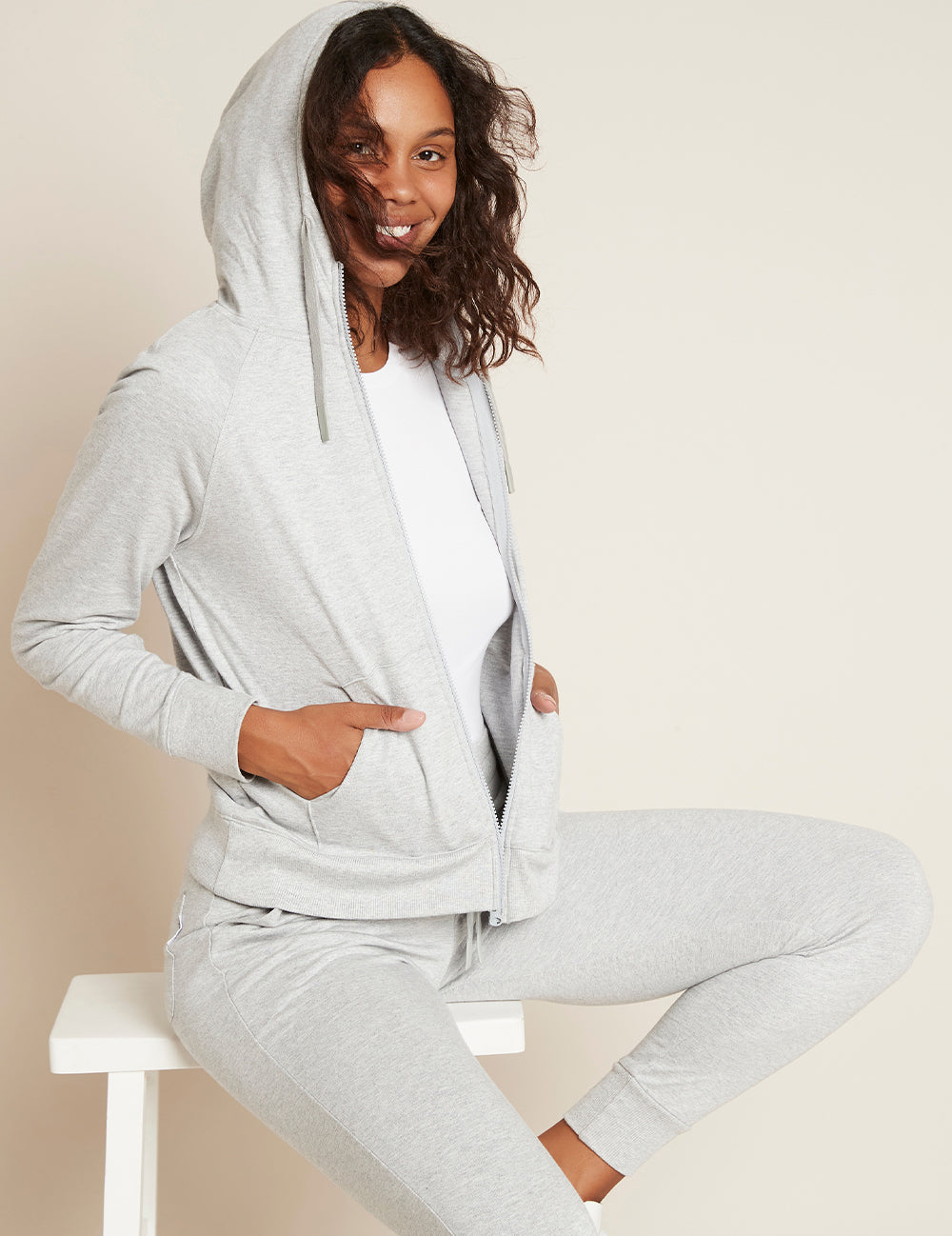 Grey Jersey Zip Through Hoodie And Joggers Outfit